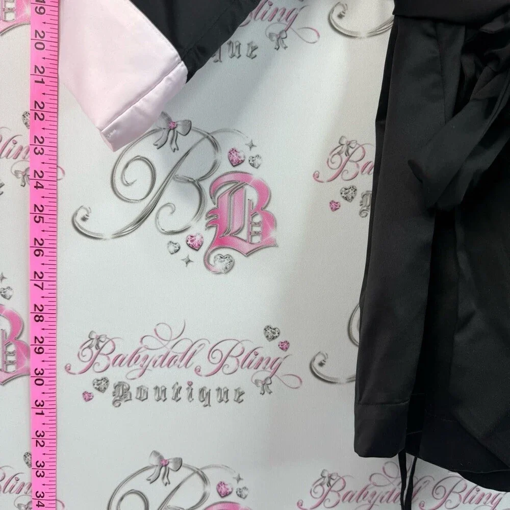 Victoria's Secret kimono robe shiny Satin Robe - Black with Light Pink Trim